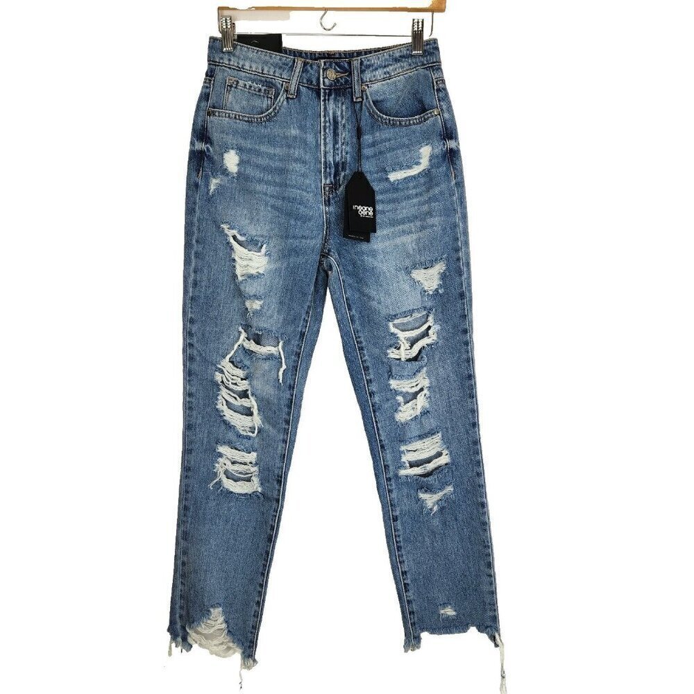 Insane Gene NWT Girlfriend Distressed Jeans Womens 1/24 High Rise Grunge Edgy
